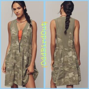 Anthropologie Daily Practice Trek Utility Mini Dress In Moss Camo